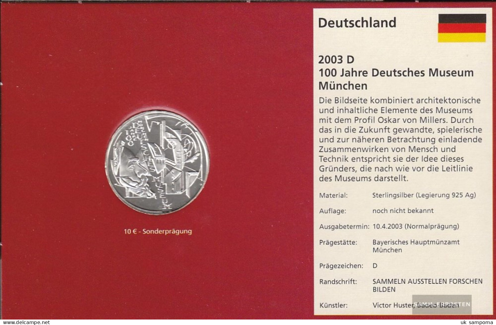 FRD (FR.Germany) Jägernr: 497 2003 D Stgl./unzirkuliert Stgl./unzirkuliert 2003 10 Euro 100 Years German Museum - Germany