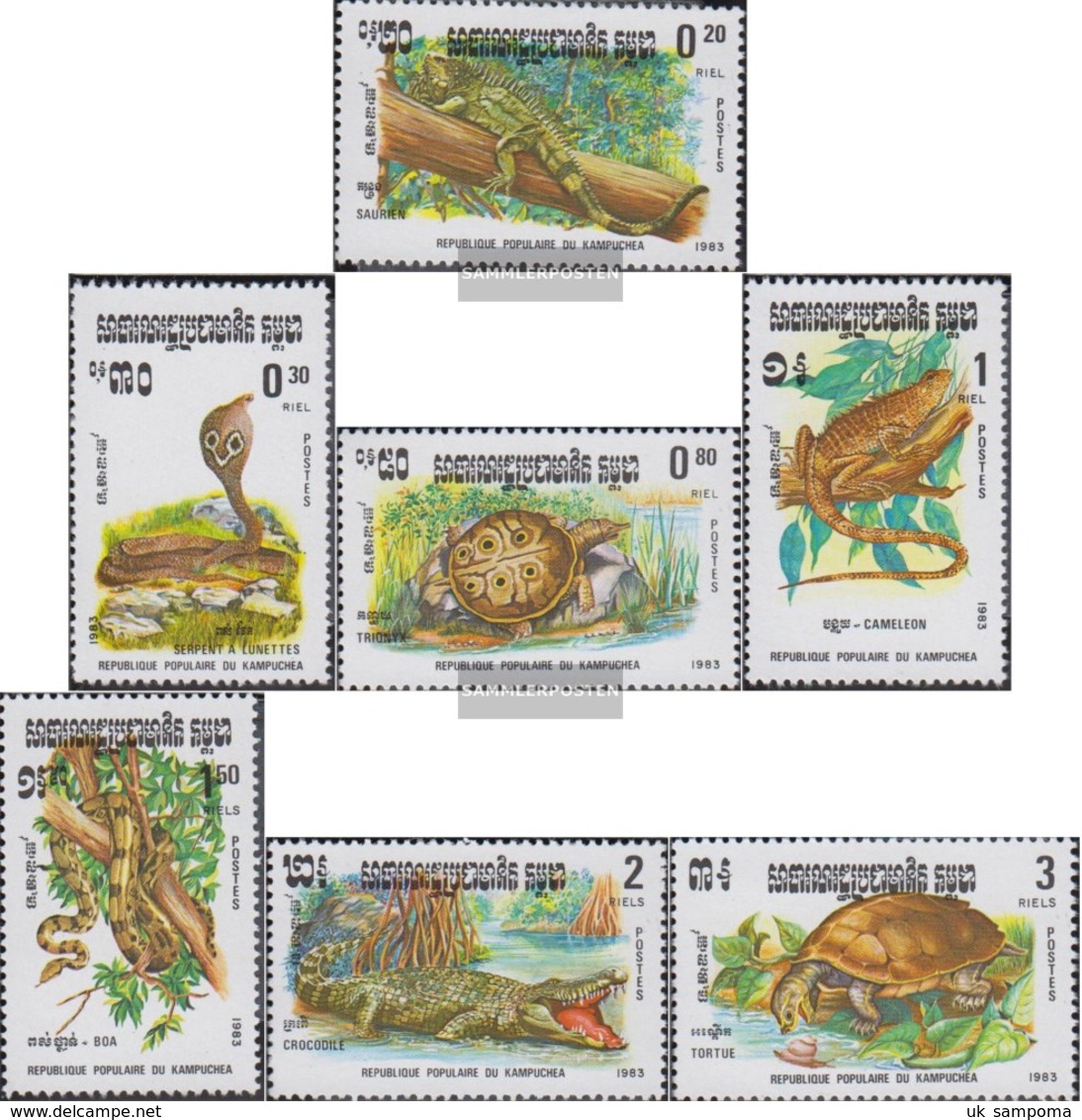 Cambodia 496-502 (complete Issue) Fine Used / Cancelled 1983 Reptiles - Cambodia