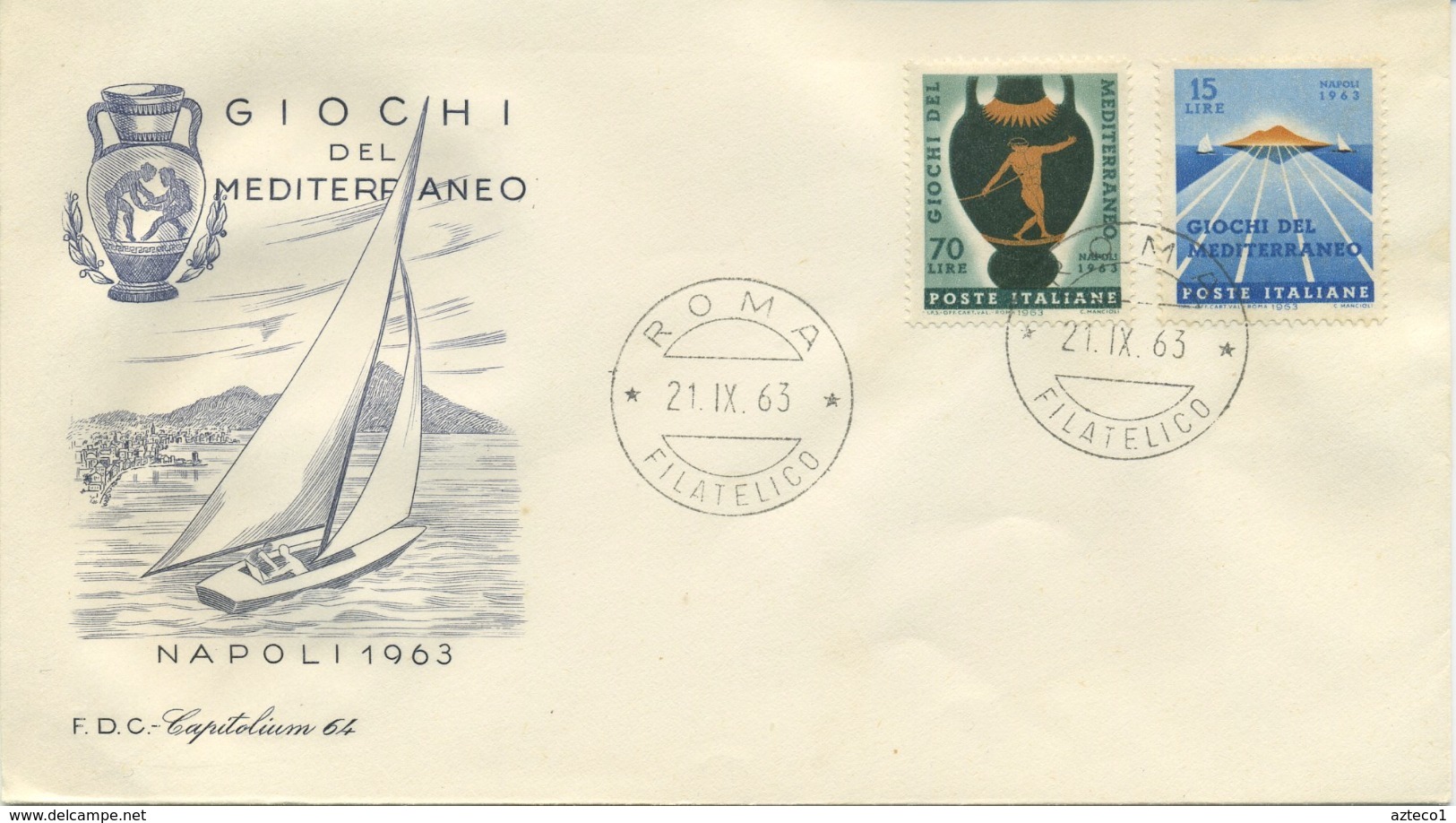 ITALIA - FDC  CAPITOLIUM GRIGIA 1963  - GIOCHI DEL MEDITERRANEO - SPORT - FDC