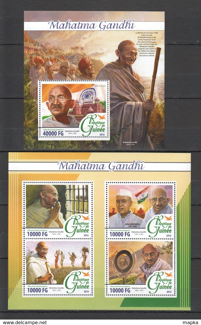 ST081 2016 GUINEE GUINEA FAMOUS PEOPLE MAHATMA GANDHI 1KB+1BL MNH - Mahatma Gandhi