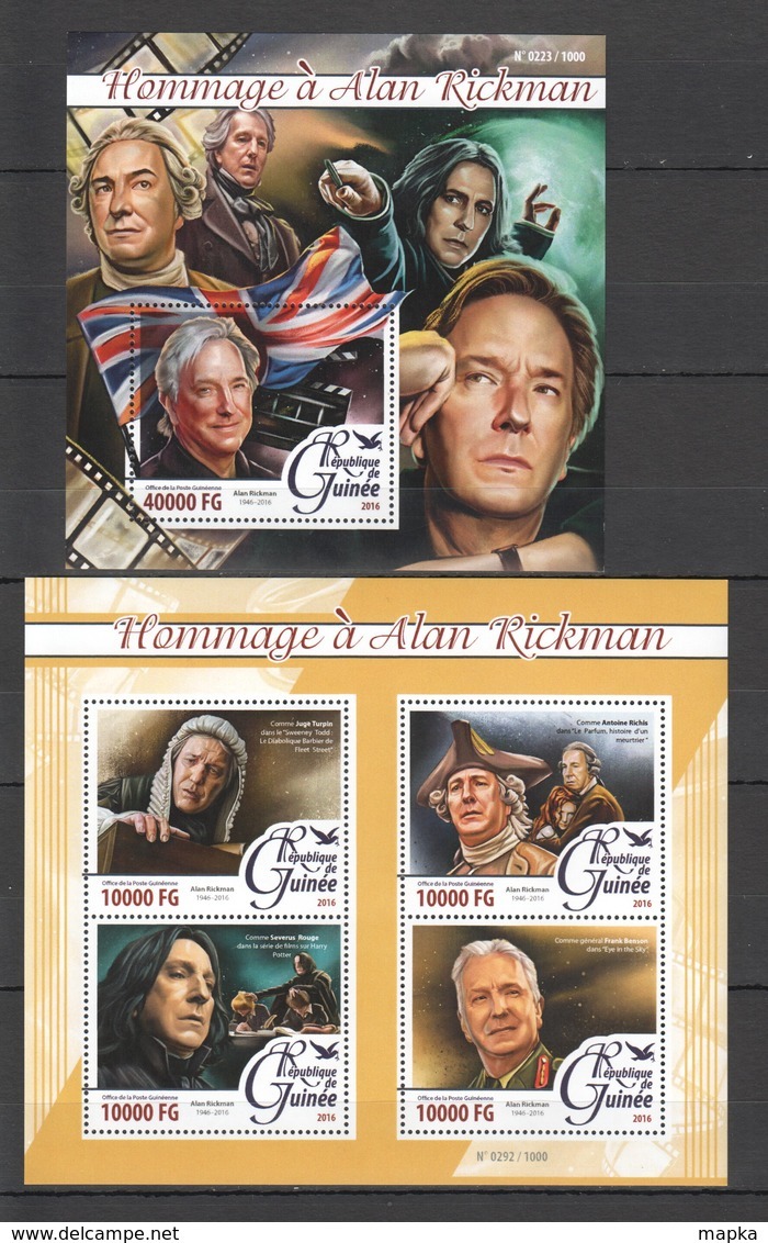 ST089 2016 GUINEE GUINEA FAMOUS PEOPLE TRIBUTE TO ALAN RICKMAN 1KB+1BL MNH - Actors