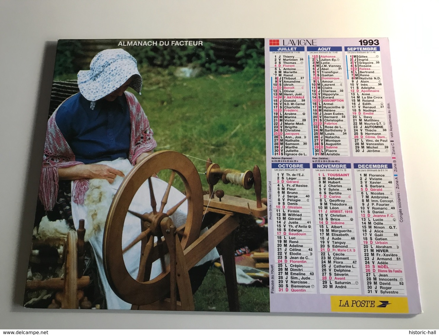 Calendrier Almanach Du Facteur AIN - 1993 - Le Marechal Ferrant / Fileuse Au Rouet - Big : 2001-...