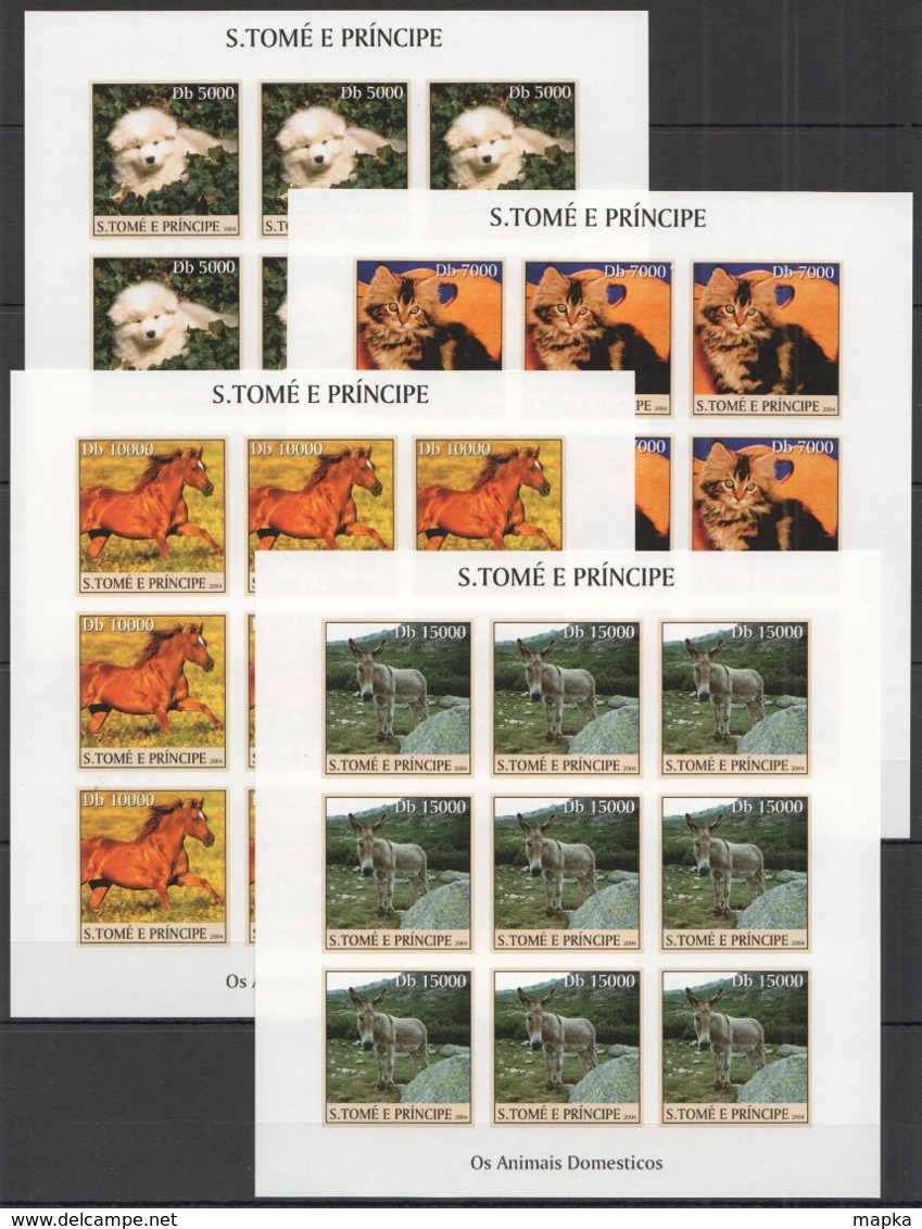 BB075 IMPERFORATE 2004 S.TOME E PRINCIPE FAUNA DOMESTIC ANIMALS DOGS CATS HORSES !!! 9SET MNH - Farm