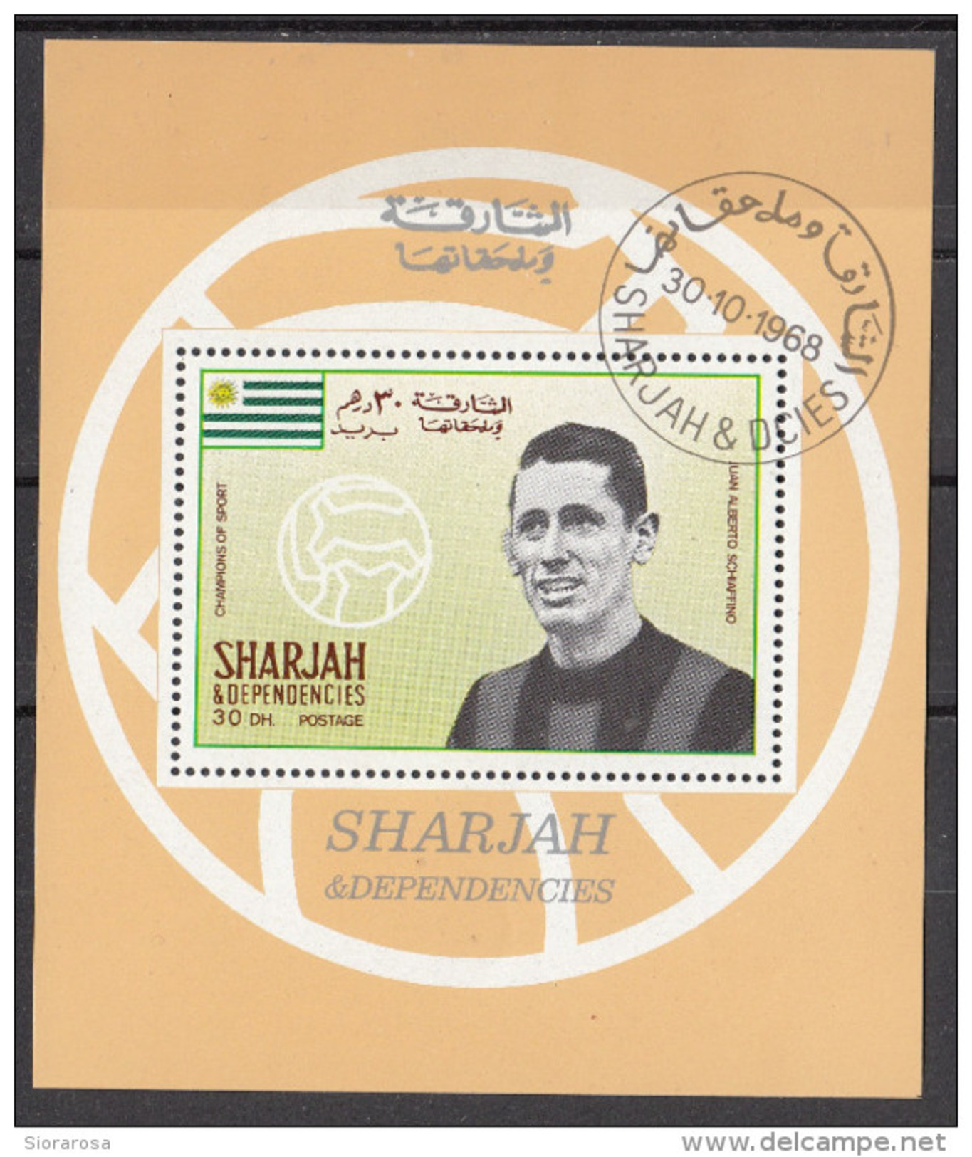 Bf. 504A Sharjah 1968 Soccer Calcio Milan JUAN ALBERTO SCHIAFFINO Nuovo Preoblt. Perforato. - Berühmte Teams