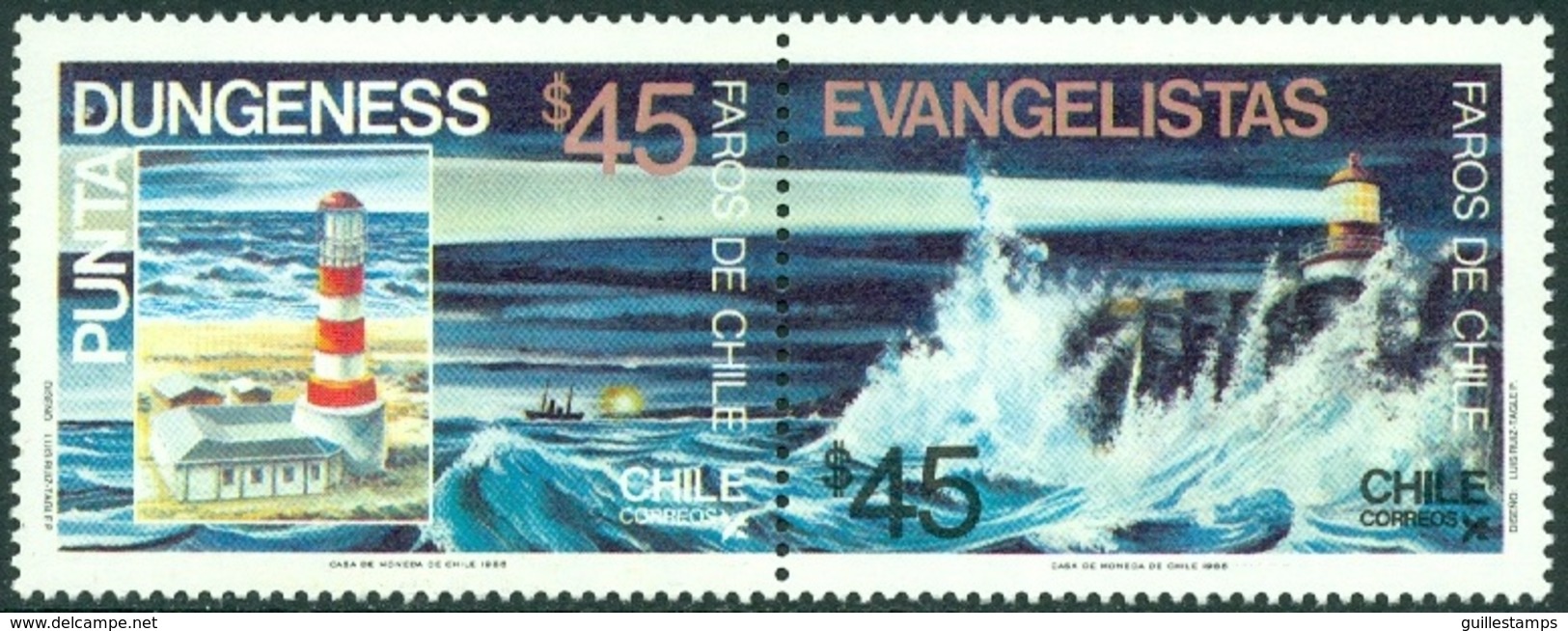 CHILE 1986 STRAITS OF MAGELLAN DUNGENESS POINT PAIR, LIGHTHOUSE** (MNH) - Chile