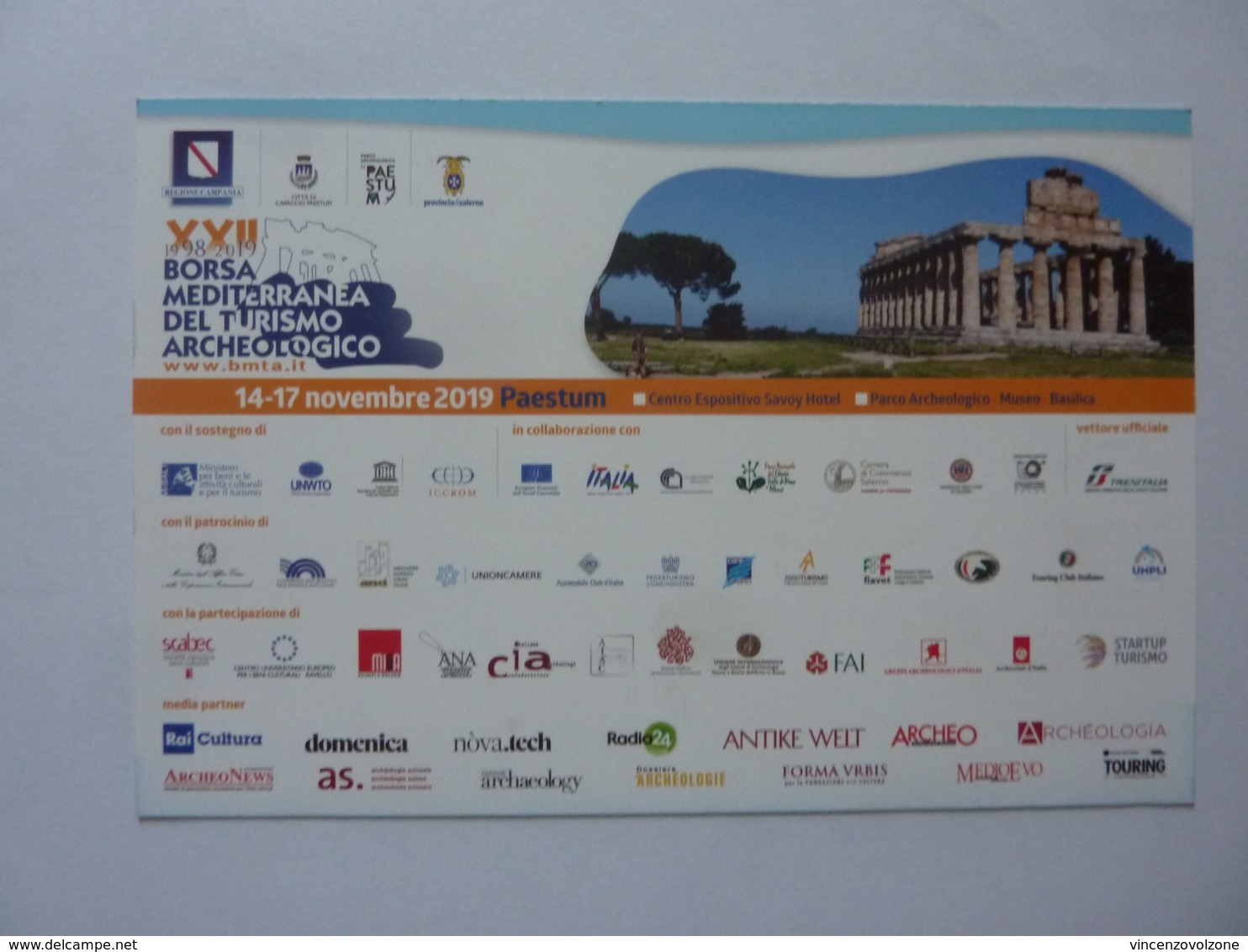 Cartolina Pubblicitaria "XVII BORSA ARCHEOLOGICA DEL TURISMO PAESTUM 1998 - 2019" - Manifestazioni