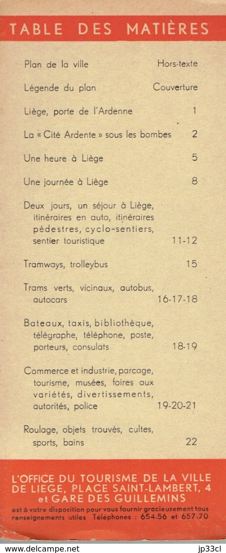 Liège autrefois : nombreuses photos anciennes de la ville dans une brochure éditée par l'Office du Tourisme (vers 1950)