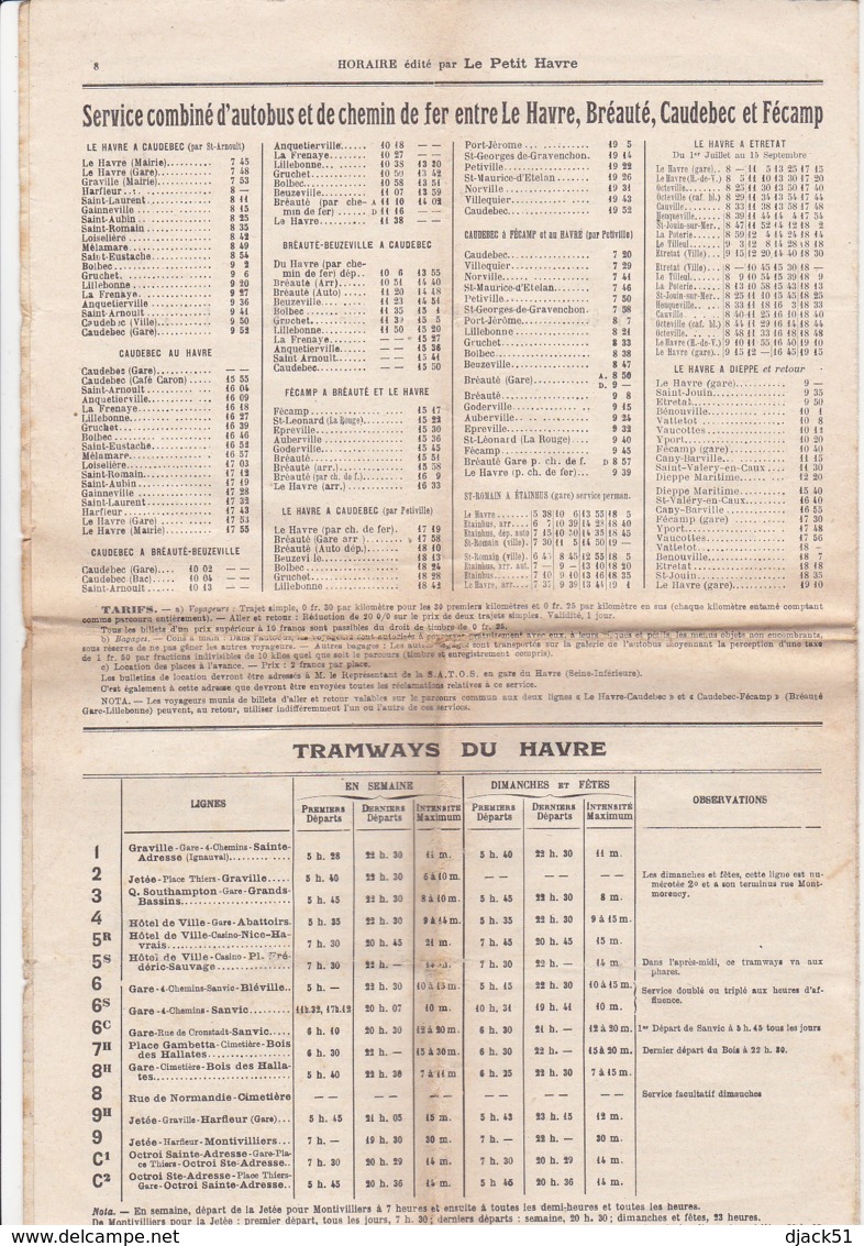 HORAIRE édité Par Le Petit Havre - 1930 / Chemins De Fer De L'Etat Et Du Nord - Europe