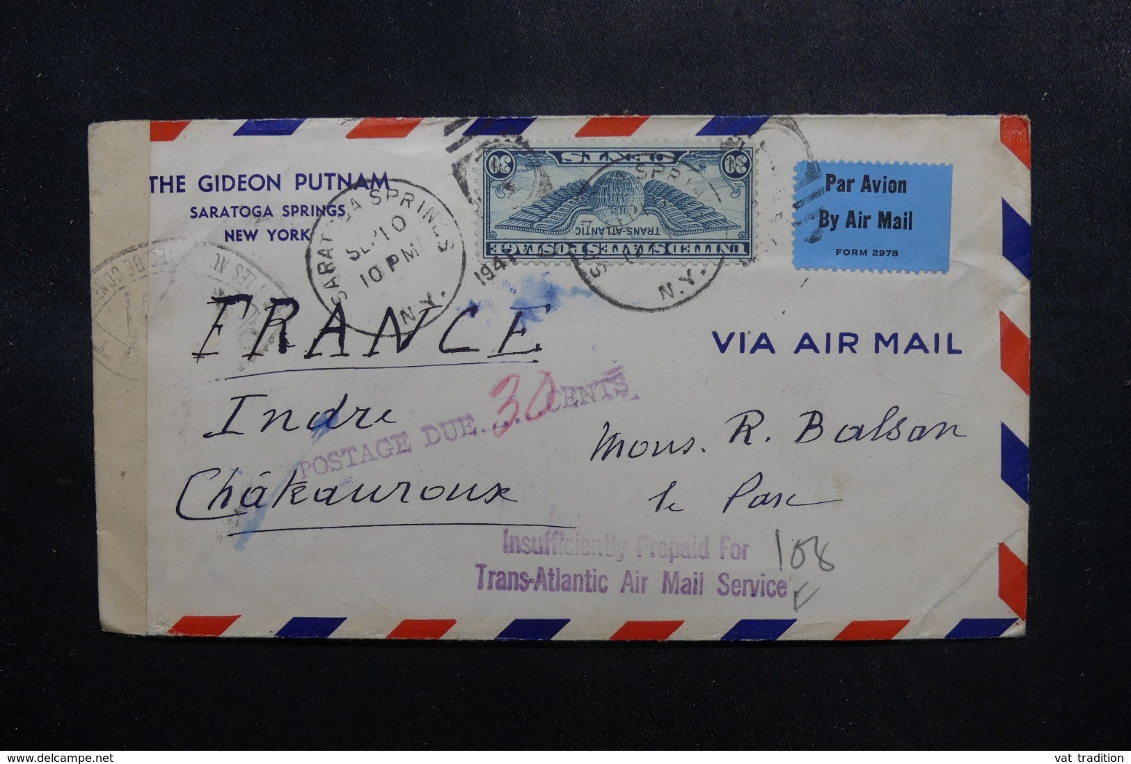 ETATS UNIS - Enveloppe Commerciale De New York Pour La France En 1941 Avec Contrôle Postal Et Taxée - L 47595 - Marcophilie