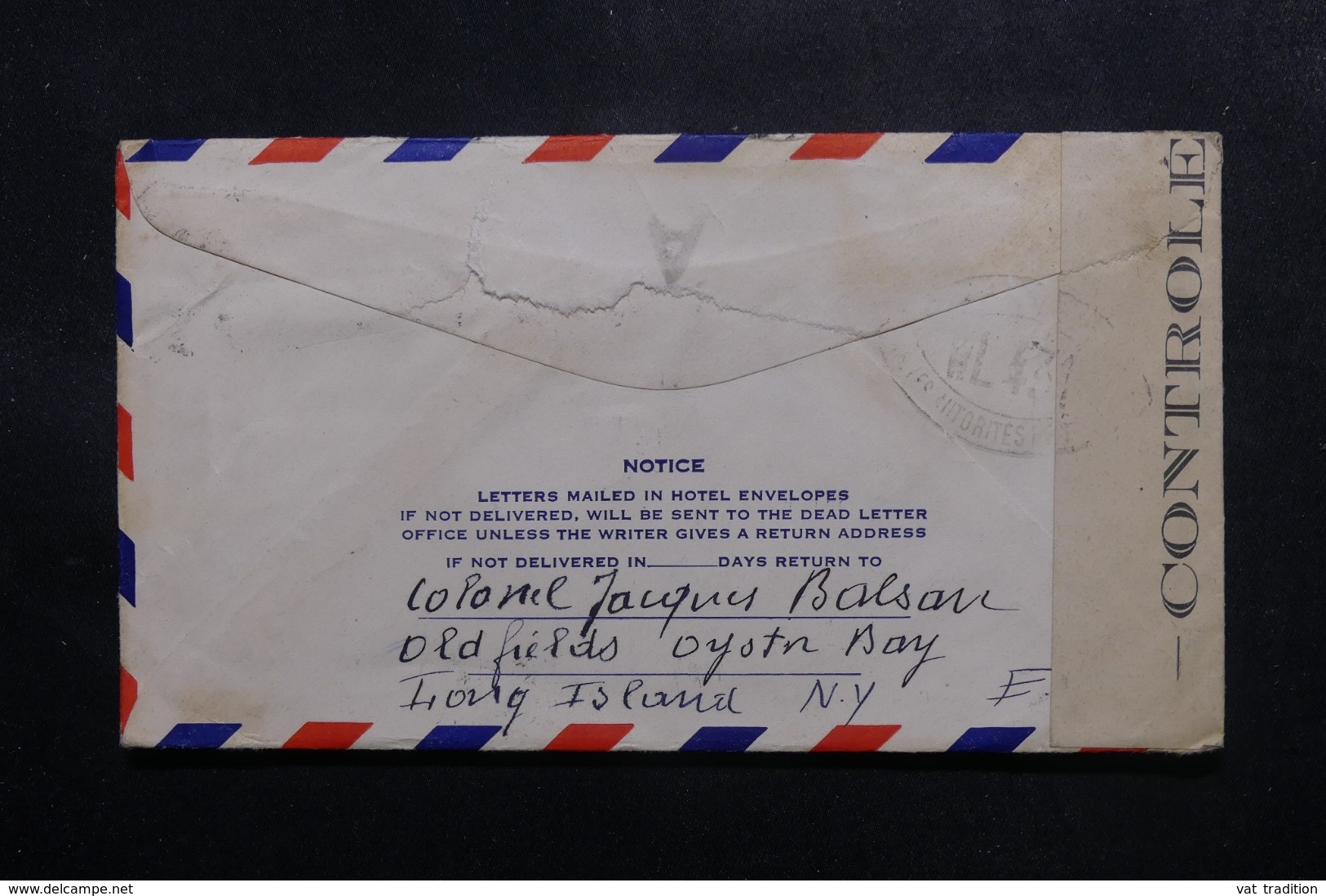 ETATS UNIS - Enveloppe Commerciale De New York Pour La France En 1941 Avec Contrôle Postal Et Taxée - L 47595 - Marcophilie