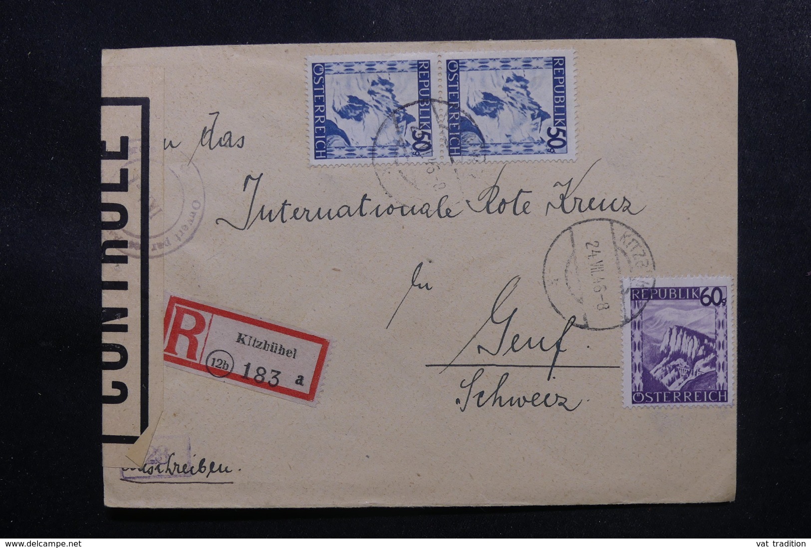 AUTRICHE - Enveloppe En Recommandé De Kitzbühel Pour Genève En 1946 Avec Contrôle Postal - L 47600 - Storia Postale