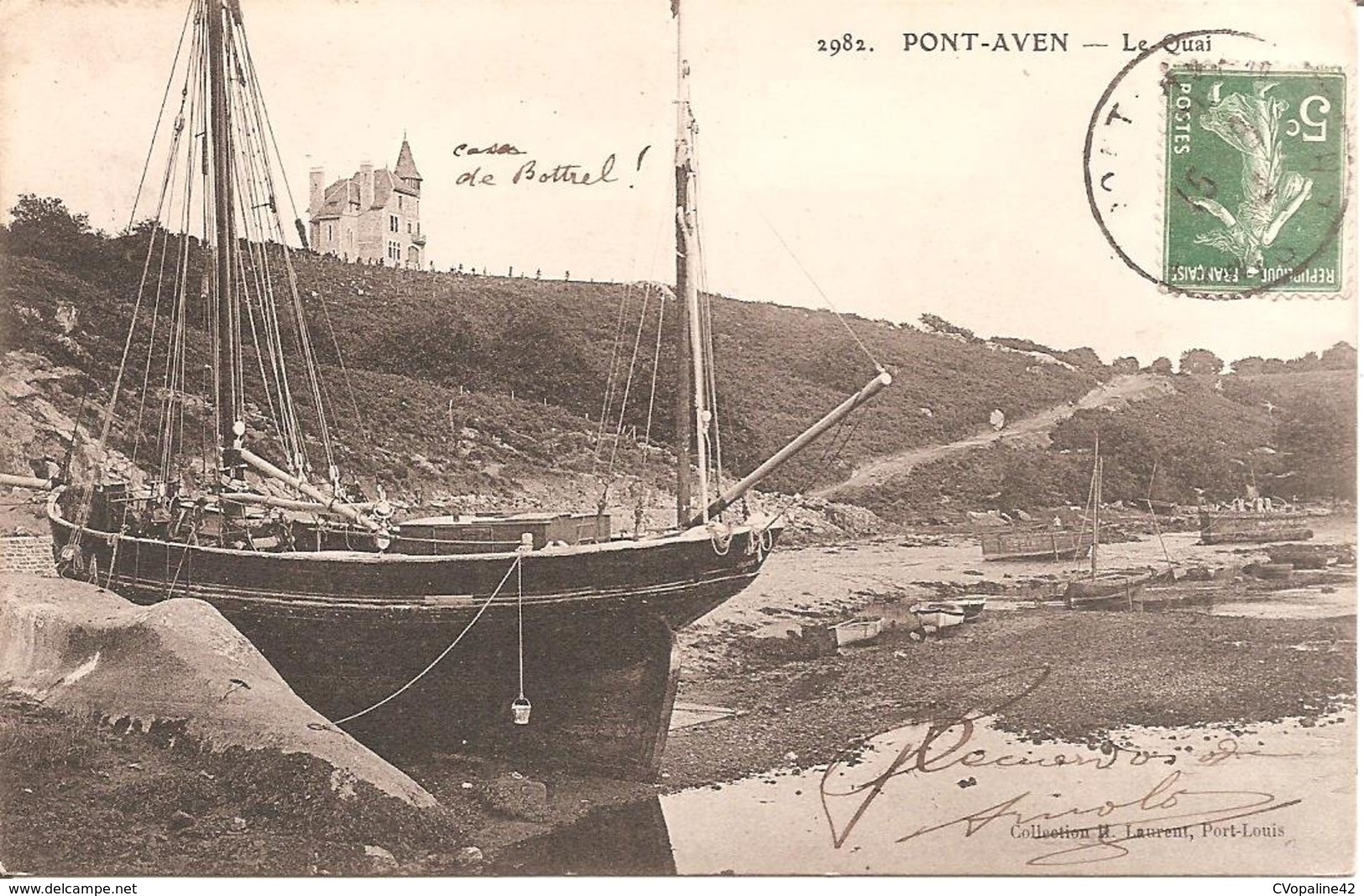 PONT-AVEN (29) Le Quai En 1908 (Voilier) Editeur : P. Laurent , N° 2982 - Pont Aven