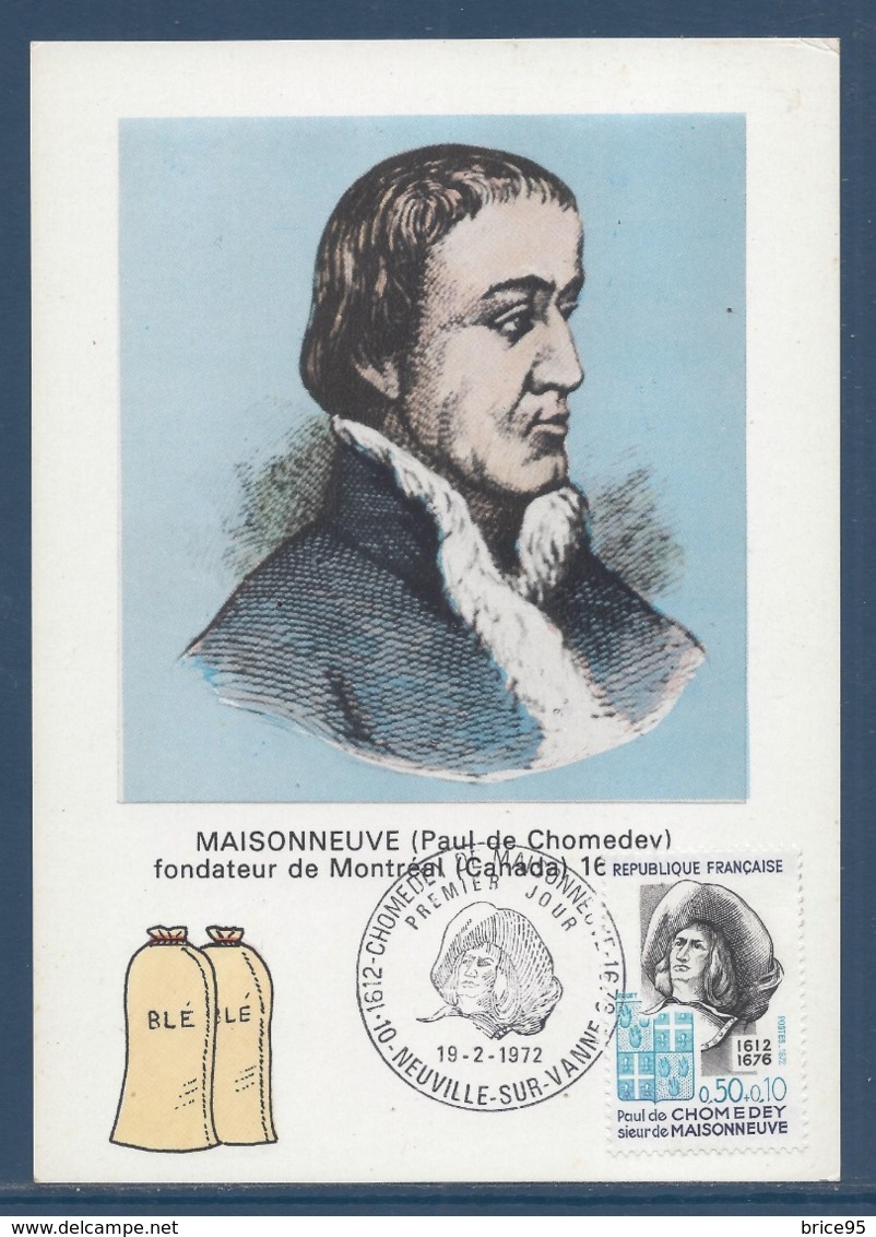 France - Carte Maximum - Paul De Chomedey - Moisonneuve - Neuville Sur Vanne - 1972 - 1970-1979