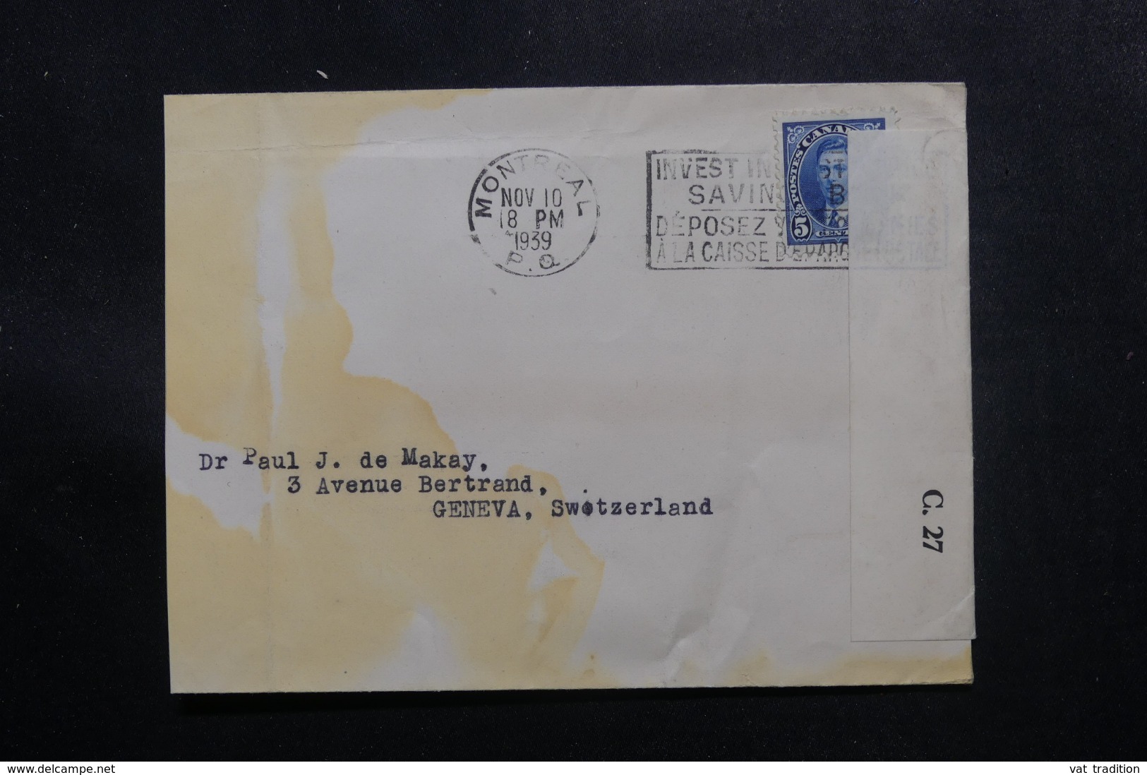 CANADA - Enveloppe De Montréal Pour La Suisse En 1939 Avec Contrôle Postal - L 47619 - Cartas & Documentos