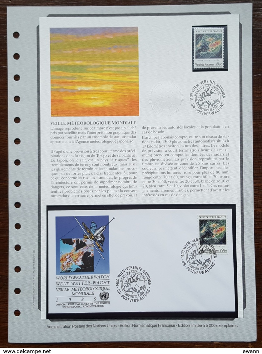 Nations Unies / Vienne - FDC 1989 + Timbre - YT N°93 - Veille Météorologique Mondiale - FDC