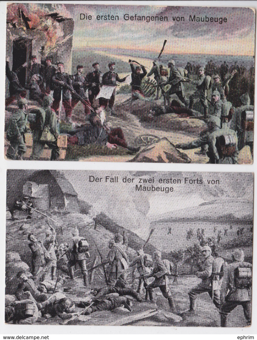 Die Ersten Gefangenen Von Maubeuge - Der Fall Der Zwei Ersten Forts Lot De 2 Cartes Postales Dessin Grande Guerre - Maubeuge