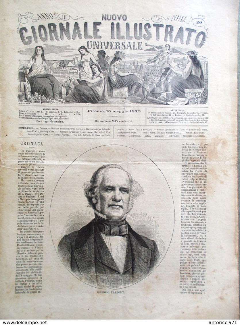 Nuovo Giornale Illustrato Universale 15 Maggio 1870 Peabody Brooklyn Isola Giava - Voor 1900