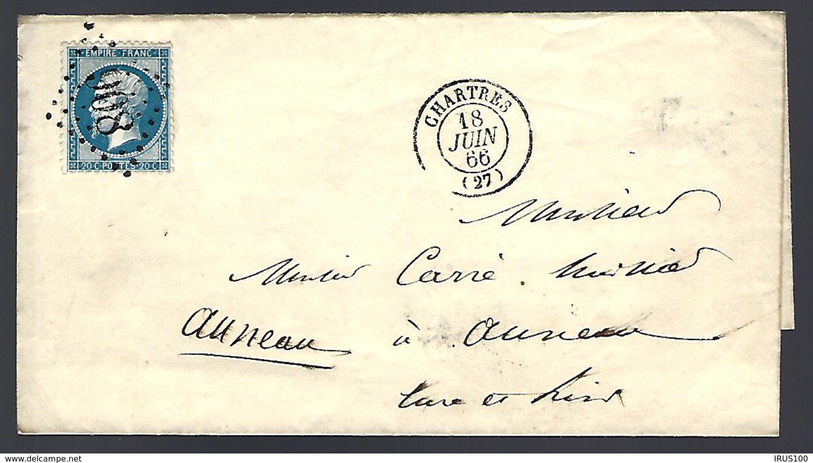 LETTRE EN PROVENANCE DE CHARTRES - 1866 - - 1863-1870 Napoleone III Con Gli Allori