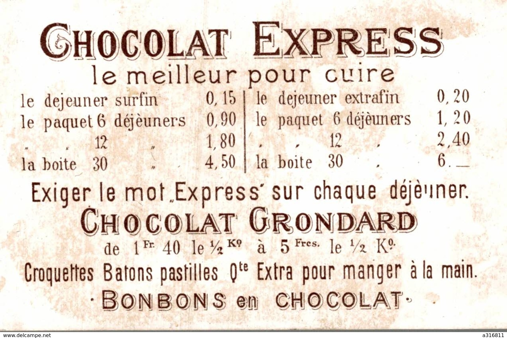 Chromo CHOCOLAT EXPRESS  GRONDARD PARIS  BEAU COUPLE AVEC GAMIN - Altri & Non Classificati