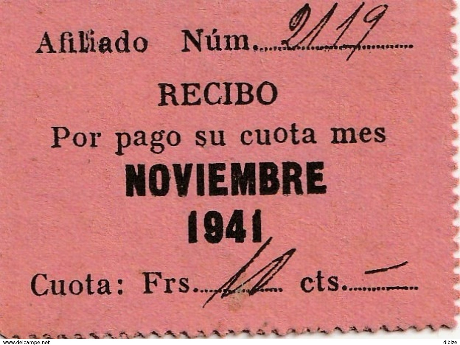 España. Cupon Phalanx Tradicionalista Español. C.N.S Tánger. Trabajo. Orfandad. Viudedad 1 Franco. 10 Cts. Recibo 1941 - Tickets - Entradas