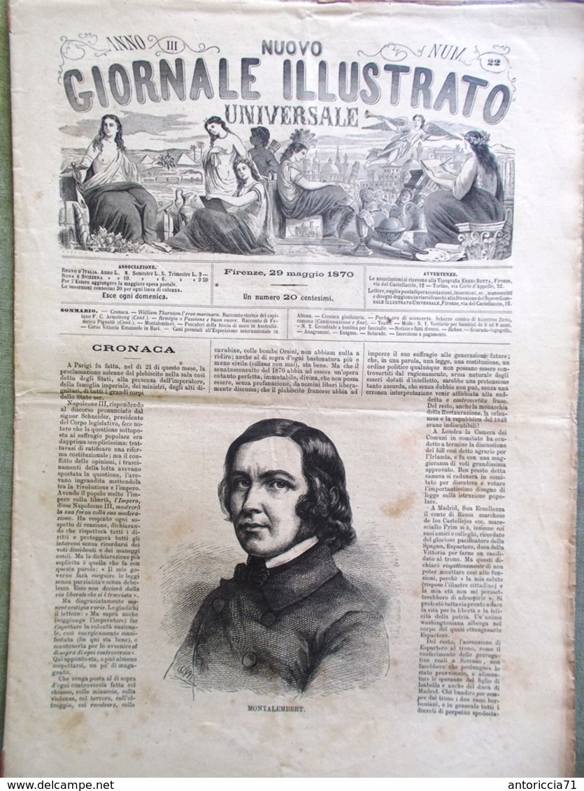 Nuovo Giornale Illustrato Universale 29 Maggio 1870 Bari Charles De Montalembert - Voor 1900