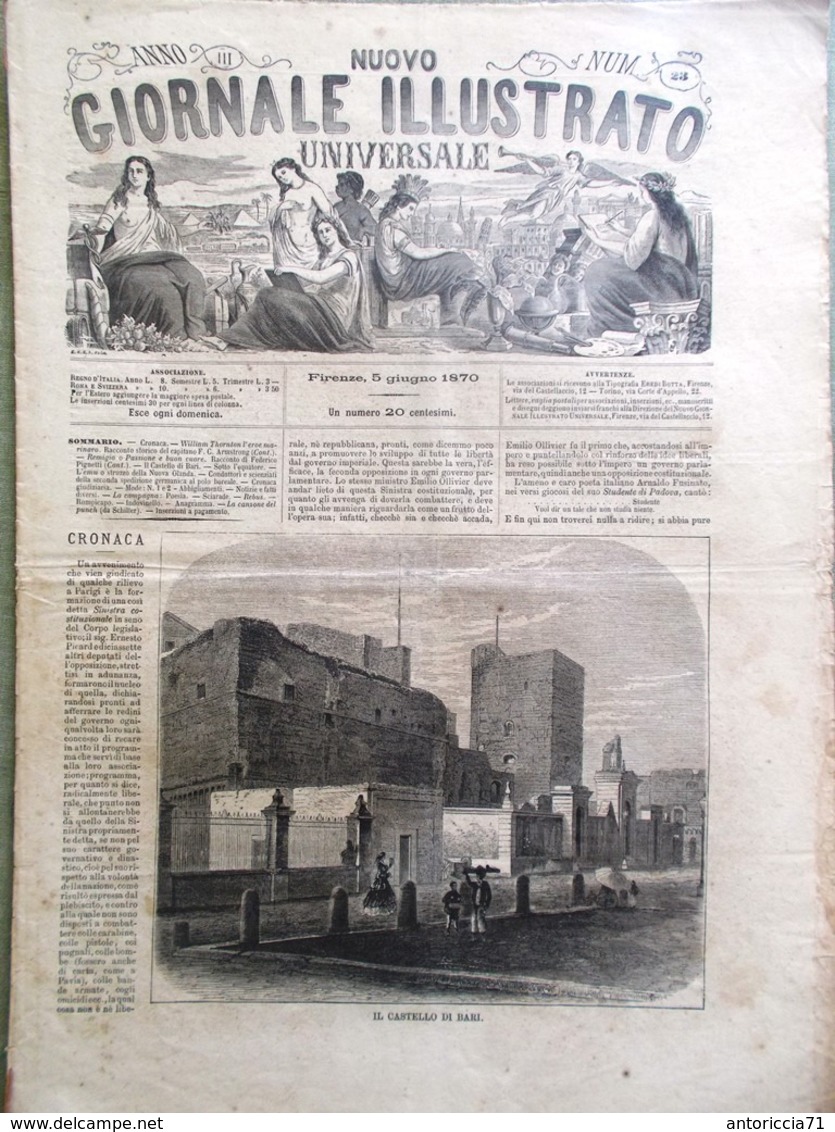 Nuovo Giornale Illustrato Universale 5 Giugno 1870 Castello Bari Polo Spedizione - Voor 1900