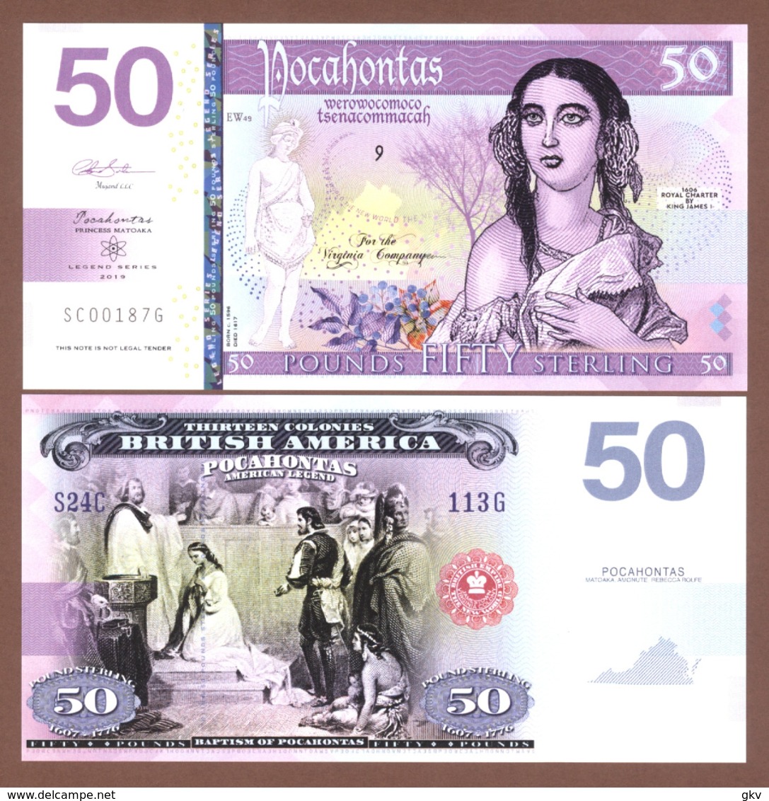 BRITISH AMERICA 50 Pounds 2019 Polymer UNC. Legends Of The World - POCAHONTAS - Sonstige & Ohne Zuordnung