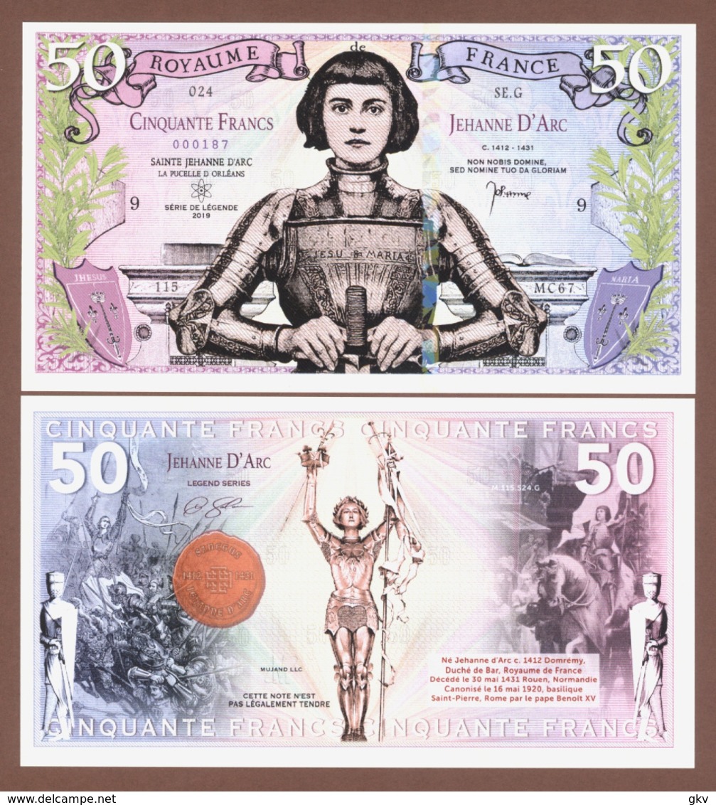 FRANCE 50 Francs 2019 Polymer UNC. Legends Of The World - JOAN OF ARC - Other & Unclassified