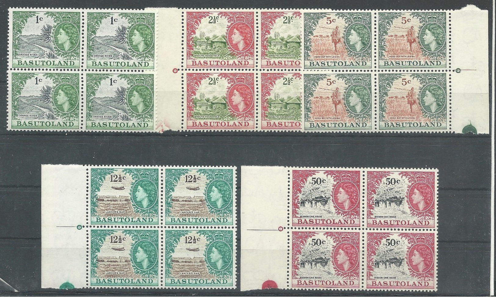 (8482)  Basutoland 1964  QE Def's Wmk , Wasserz. 4er-Blocks Postfrisch VTadellos - Botswana (1966-...)