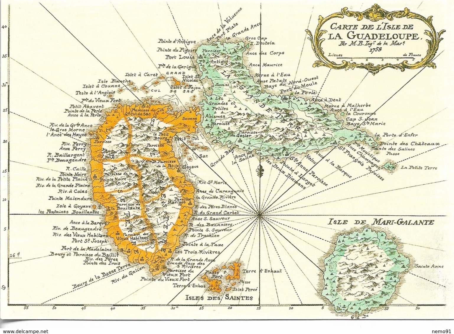 CARTES GÉOGRAPHIQUES - LA GUADELOUPE - CARTE DE 1758 - CPM - VIERGE - - Maps