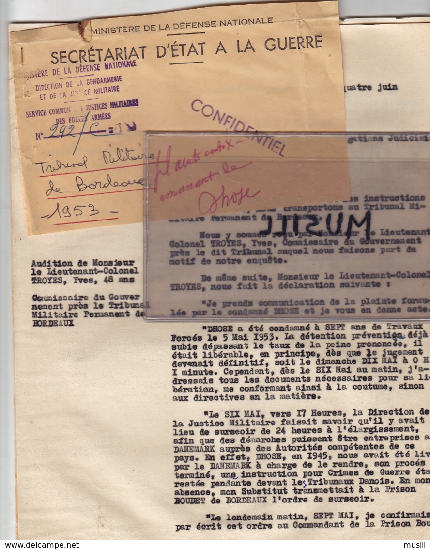 Plainte En Détention Arbitraire Faite En 1953 Par  F. W. Dohse Commandant La Section IV Du KDS  à Bordeaux, En 1942. - 1939-45