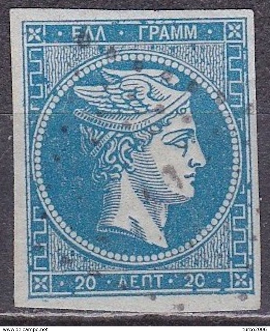 GREECE 1862-67 Large Hermes Head Consecutive Athens Prints 20 L Blue On Green Paper Vl. 32 F - Gebruikt
