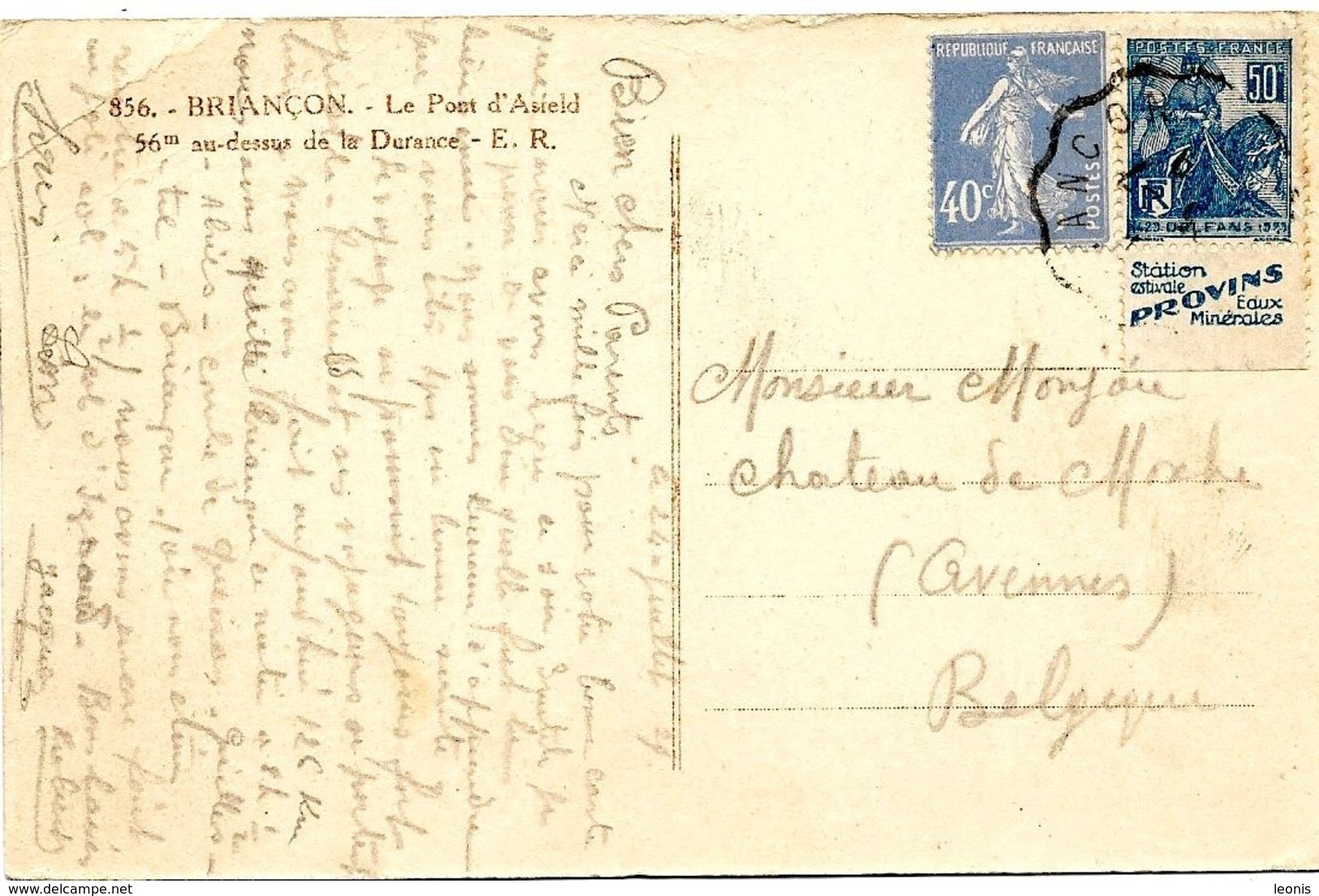 LE 0320. N° 237-257a (PROVINS) Obl. CONVOYEUR BRIANCON..25 JUIL 29 S/CP De BRIANCON V. Avenne (Belg.) - Cartas & Documentos