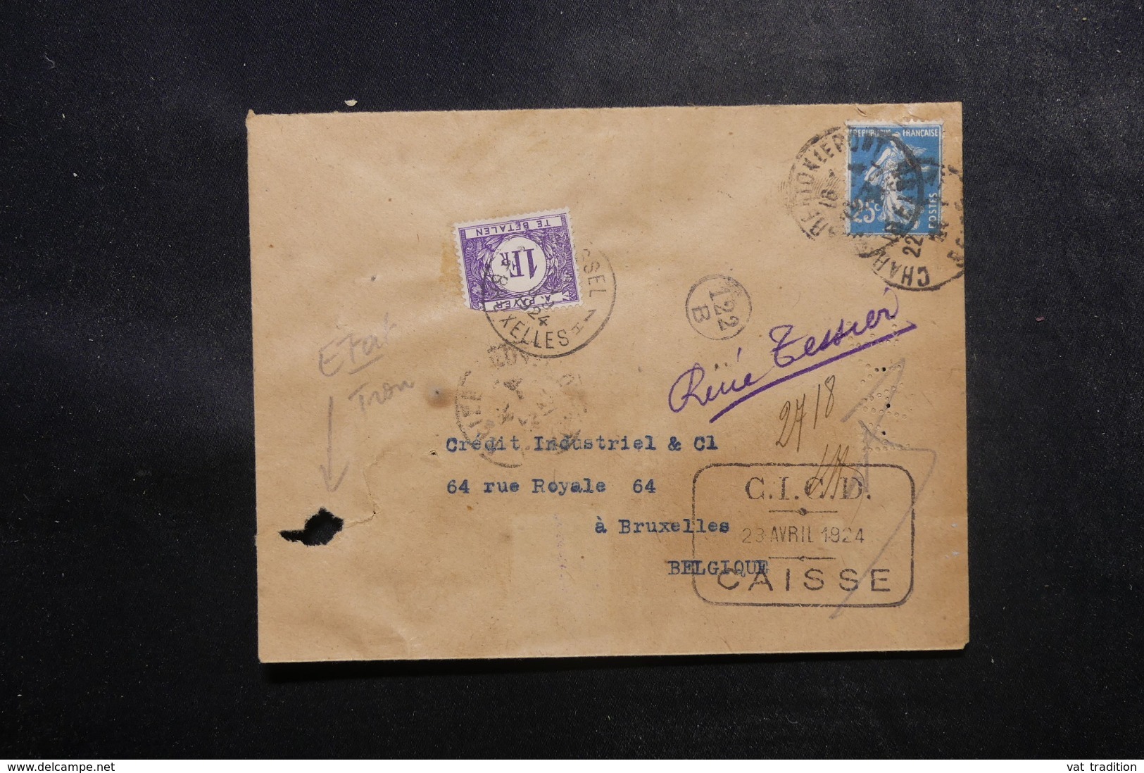 BELGIQUE - Taxe De Bruxelles Sur Enveloppe De France En 1924 - L 47692 - Covers & Documents