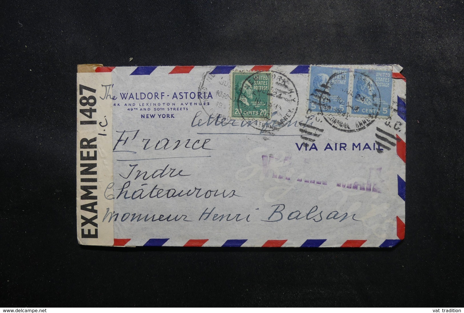 ETATS UNIS - Enveloppe Commerciale De New York Pour Châteauroux En 1942 Avec Contrôle Postal - L 47698 - Storia Postale