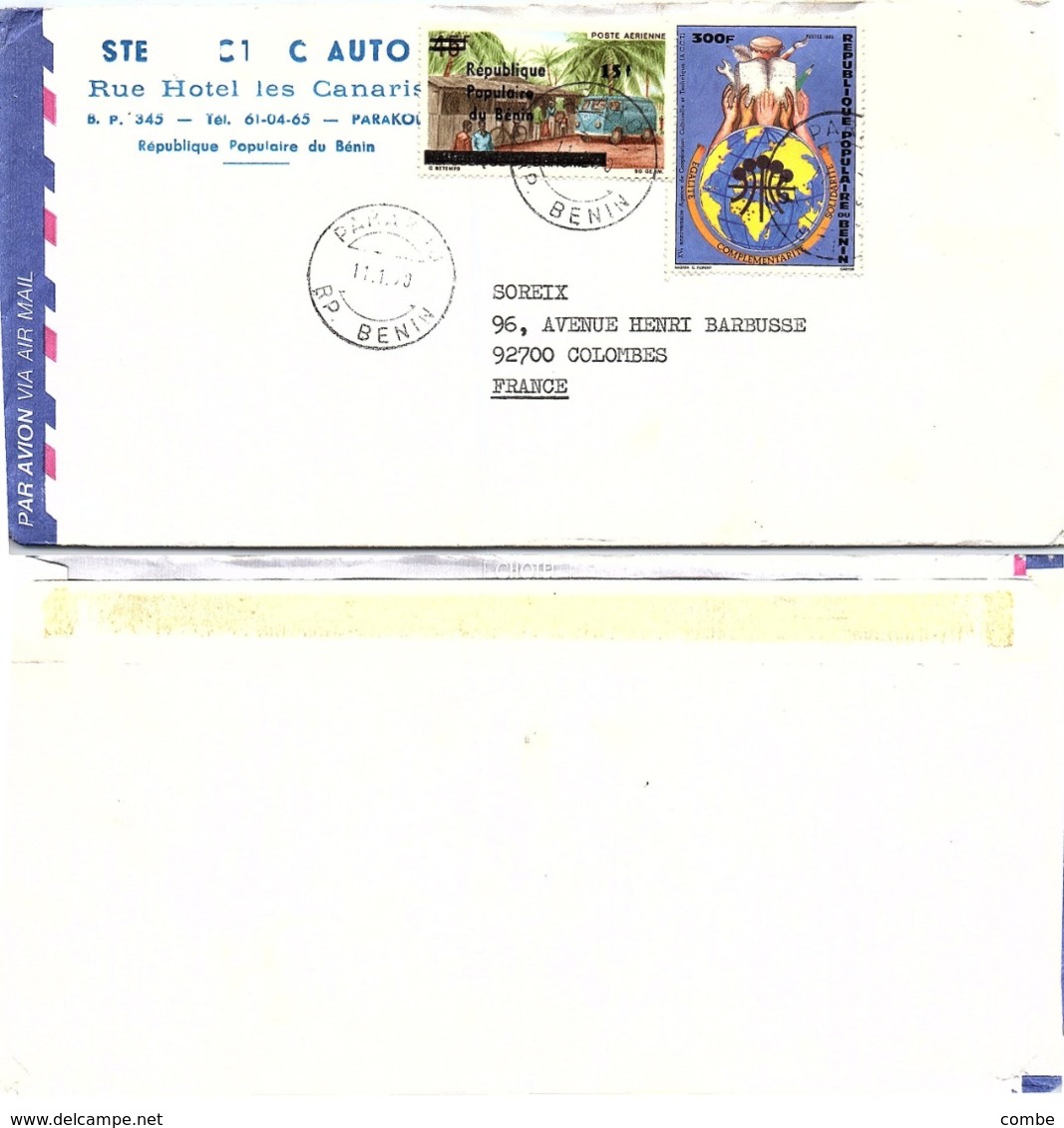 BENIN. LETTRE, COVER. OVERPRINT BENIN/DAHOMEY. UPU15F/45F + EGALITE. PAR AVION .  315F. COTONOU TO FRANCE - Benin – Dahomey (1960-...)