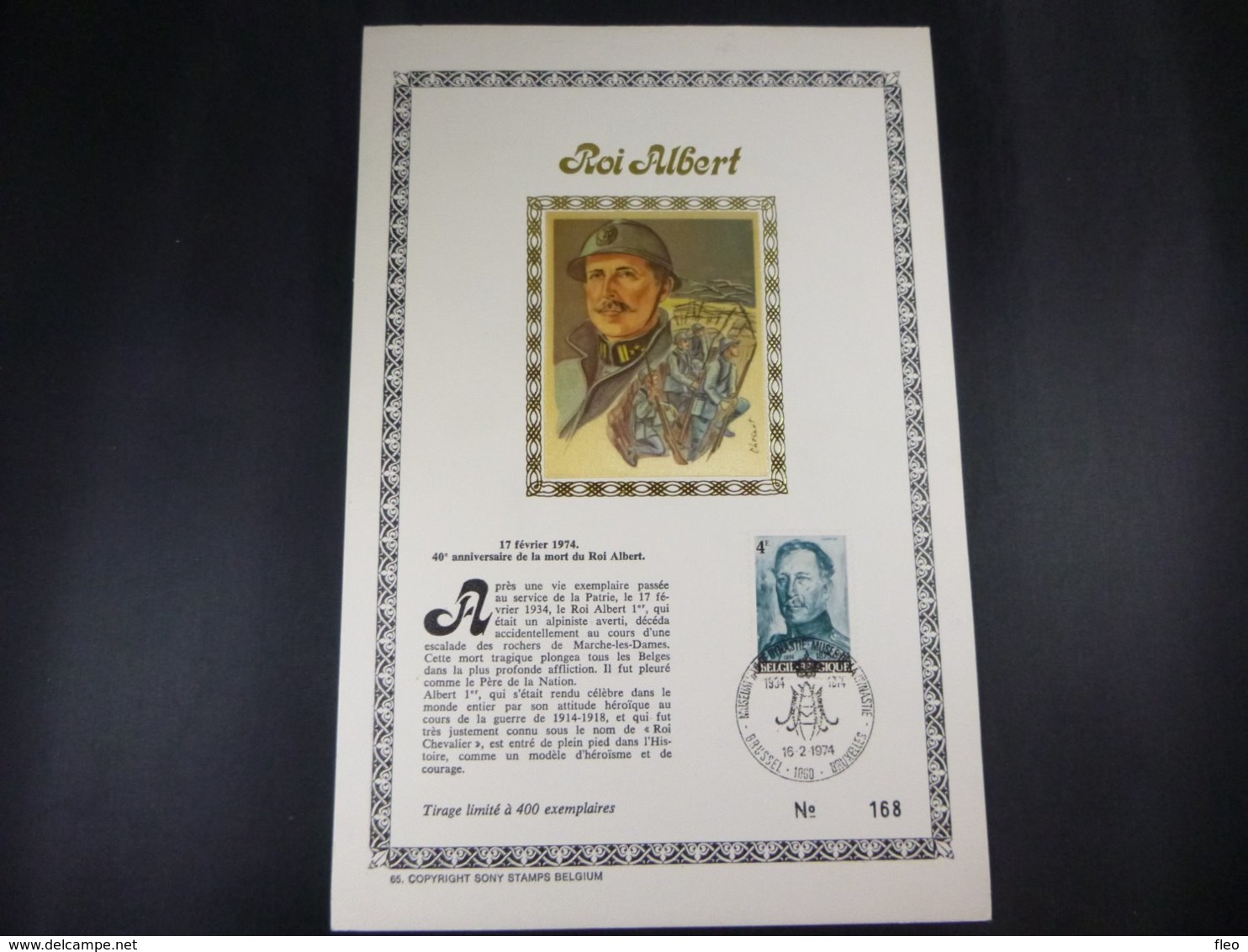 BELG.1974 1704 FDC Philacard (FR) Soie /lettres D'or /tirage Limité A 400 Ex. :   "Albert I " - 1971-1980