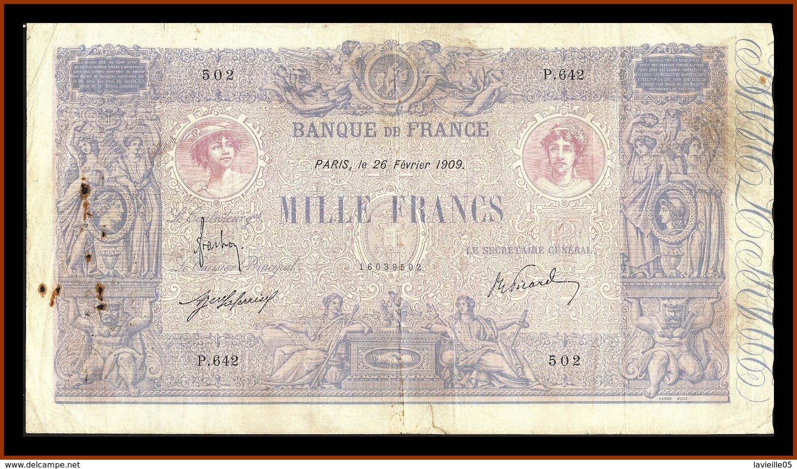 Tres Rare 1000 Francs Bleu Et Rose 1909 - 1 000 F 1889-1926 ''Bleu Et Rose''