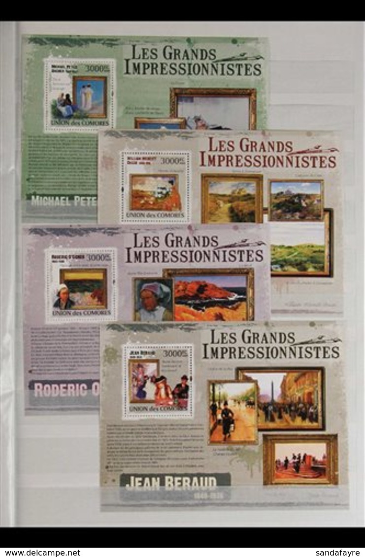 IMPRESSIONIST PAINTERS 2009 Comoros Island Never Hinged Mint Miniature Sheet Collection Presented On Stock Book Pages. A - Unclassified