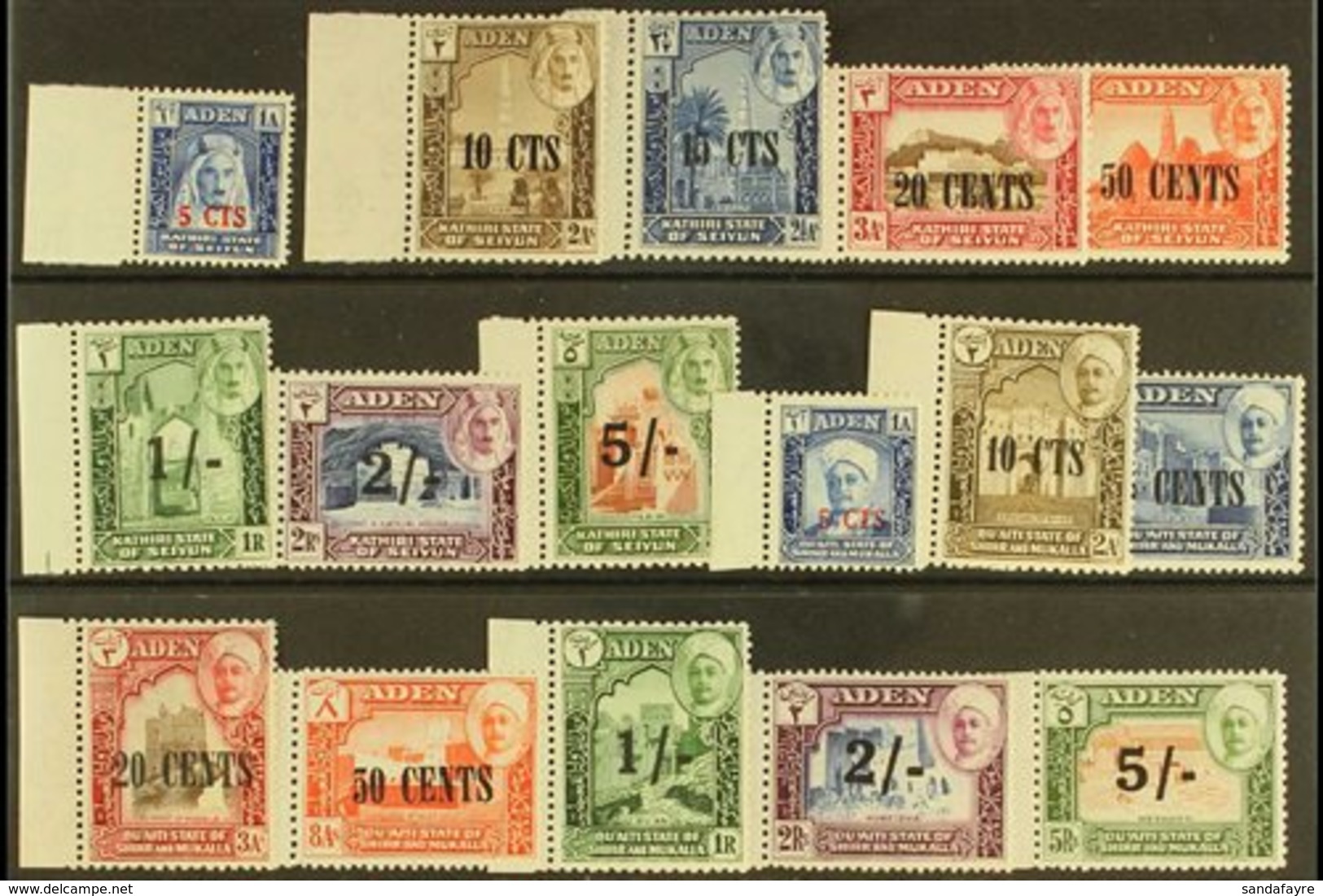 PROTECTORATE STATES 1951 Surcharge Sets, Seiyun SG 20/27 & Mukalla SG 20/27, Never Hinged Mint (16 Stamps) For More Imag - Aden (1854-1963)