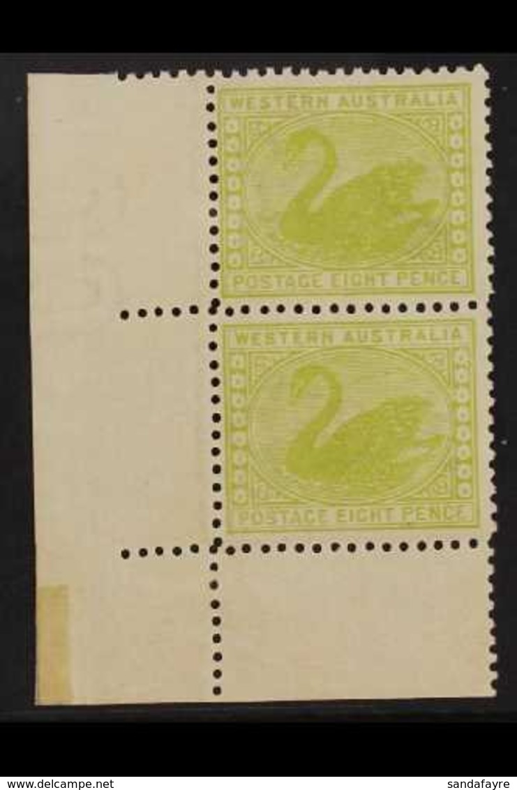 WESTERN AUSTRALIA 1902-11 8d Apple-green, Wmk V Over Crown, Vertical Corner Marginal Pair, SG 121, Never Hinged Mint For - Sonstige & Ohne Zuordnung