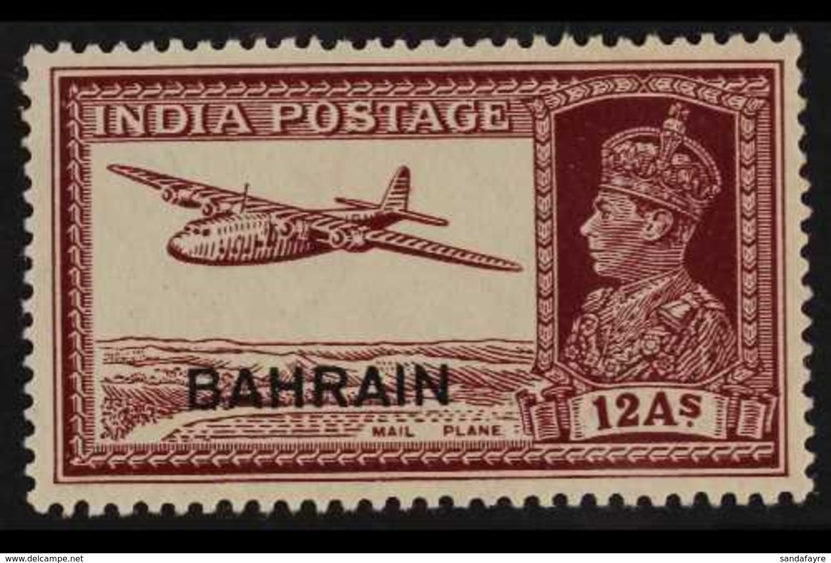 1938 12a Lake, Mail Plane, Ovptd Bahrain, SG 31, Very Fine Never Hinged Mint. For More Images, Please Visit Http://www.s - Bahrein (...-1965)