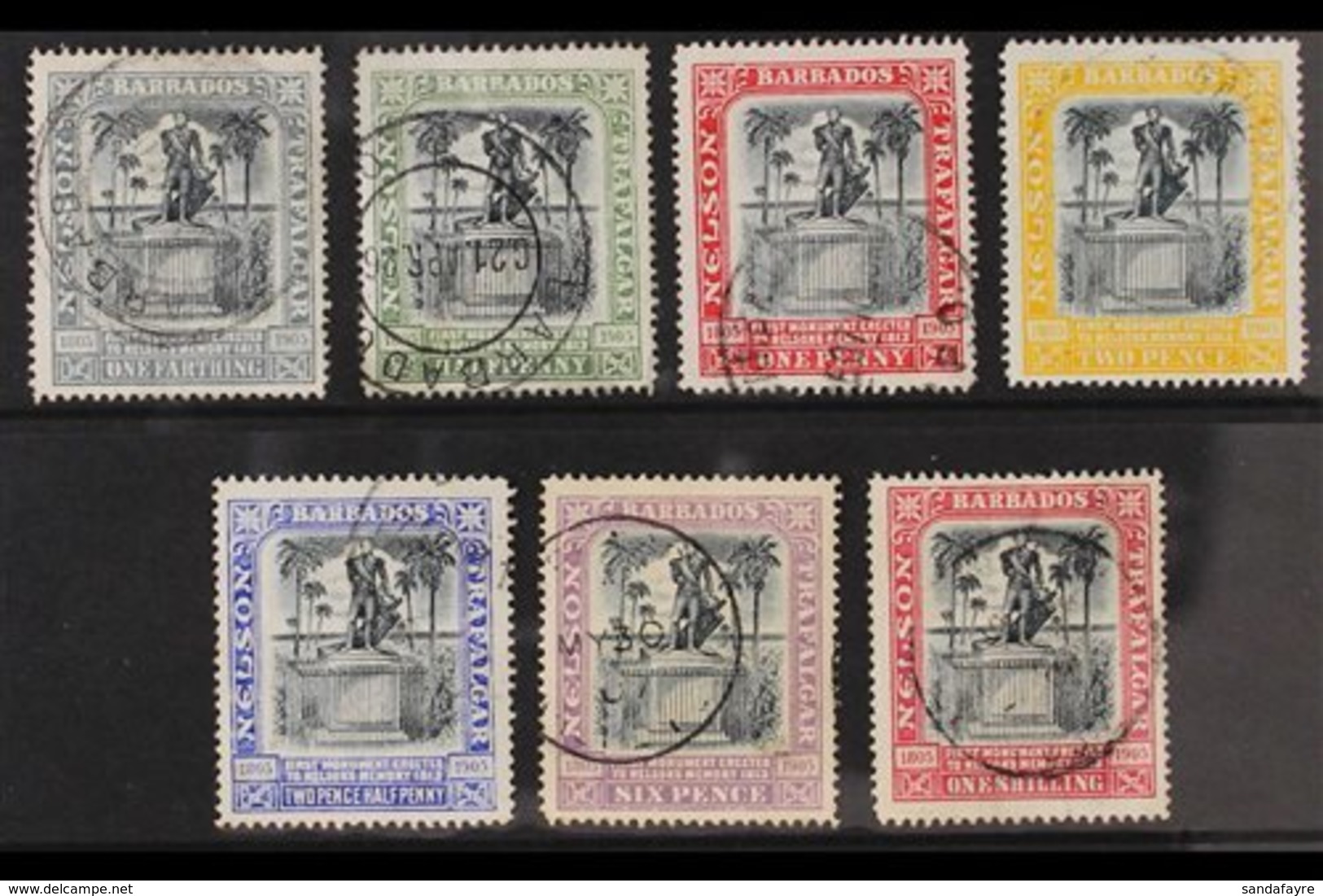 1906 Nelson Complete Set, SG 145/51, Fine Cds Used, Fresh. (7 Stamps) For More Images, Please Visit Http://www.sandafayr - Barbados (...-1966)