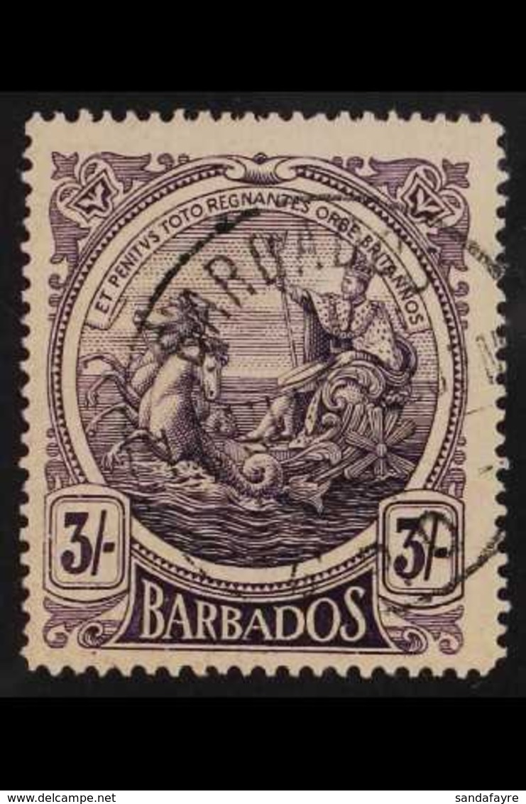 1916-19 3s Deep Violet With WATERMARK INVERTED AND REVERSED, SG 191y, Very Fine Used. Rare, Cat £2250. For More Images,  - Barbados (...-1966)