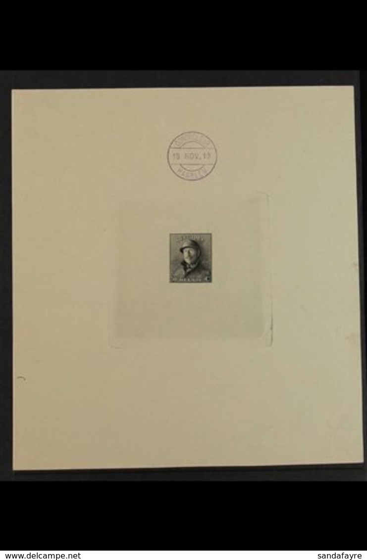 1919 50c King Albert Tin Hat DIE PROOF RE-IMPRESSION Printed In Black On Ungummed Paper (Stes RP337), With Violet "18 No - Sonstige & Ohne Zuordnung