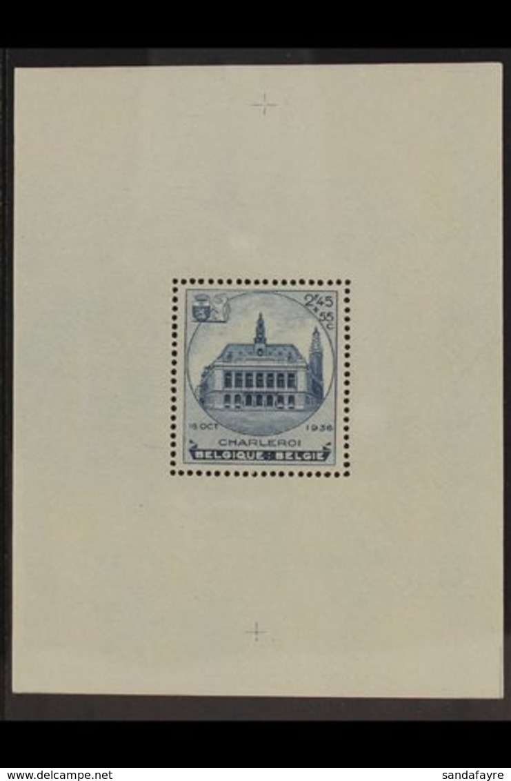 1936 2.45 + 55c Blue "Charleroi Town Hall, Philex Miniature Sheet, Cob BL6, SG MS 776, Never Hinged Mint For More Images - Sonstige & Ohne Zuordnung