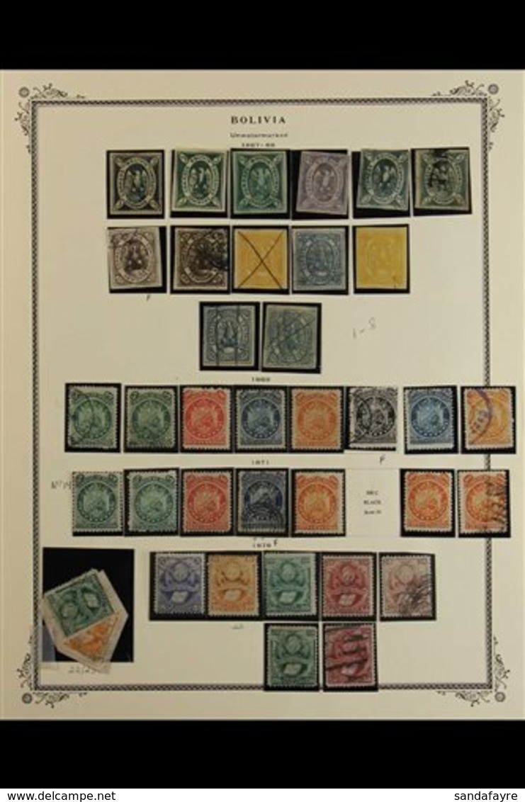 1867-1894 19TH CENTURY COLLECTION CAT $3000+. Presented In Mounts On "Busy" Album Pages, Mint & Used Ranges That Include - Bolivia