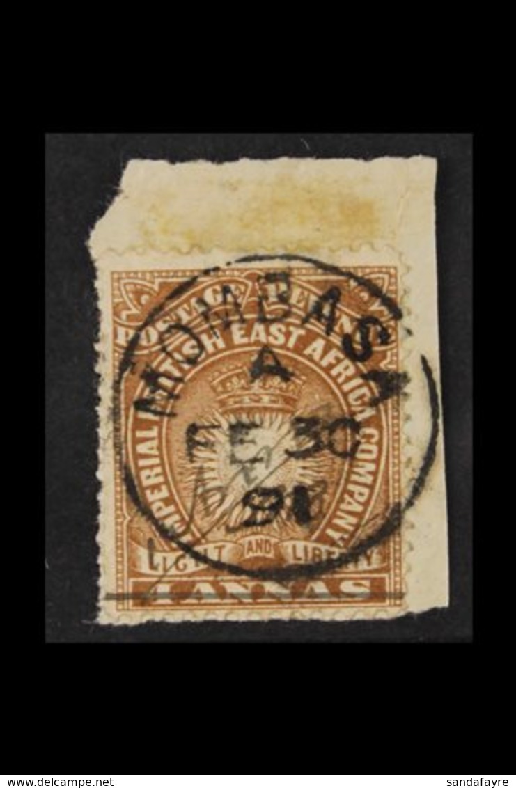 1891 '1 Anna' On 4a Brown ("AB" Initial) SG 26, Very Fine Used, Tied To Small Piece By Full Mombasa Cds. For More Images - Britisch-Ostafrika