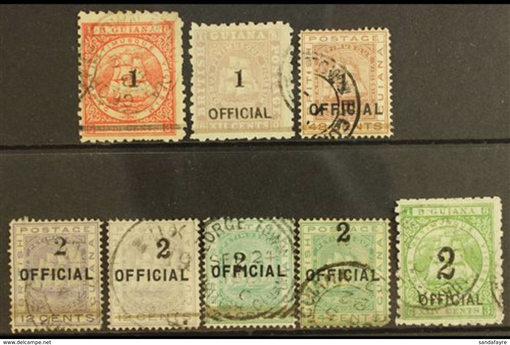 1881 (28 Dec) Complete Basic Set Of Surcharges, SG 152/9, 2 On 24c Emerald-green (SG 158) Has A Rounded Corner Perf, Oth - Britisch-Guayana (...-1966)