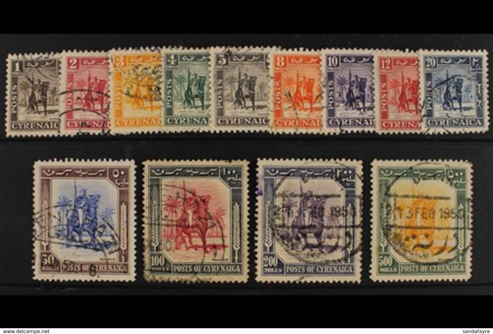 CYRENAICA 1950 "Horseman" Set, SG 136/48, Used, Many With Scarce Commercial Cancels. (13 Stamps) For More Images, Please - Italienisch Ost-Afrika